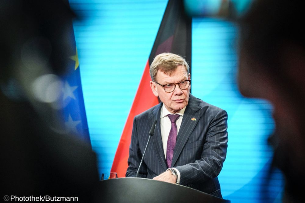 Foreign Minister Wadephul speaking at a press conference 