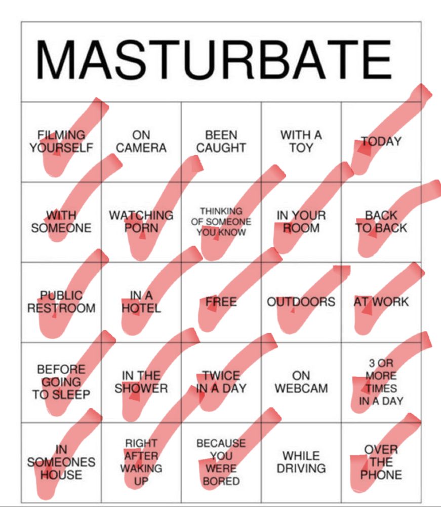 Bingo style chart related to masturbation 