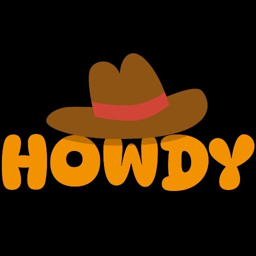 A visual representation of the word howdy with a cowboy hat on it