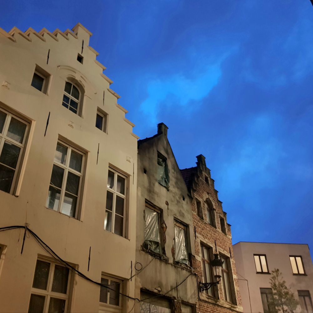 Presences
Brussels Center
Old inhabited and abandoned houses whose stepped gables cut out a twilight sky

Présences
Bruxelles Centre
Maisons anciennes habitées et abandonnées dont les pignons à gradins découpe un ciel de crépuscule 