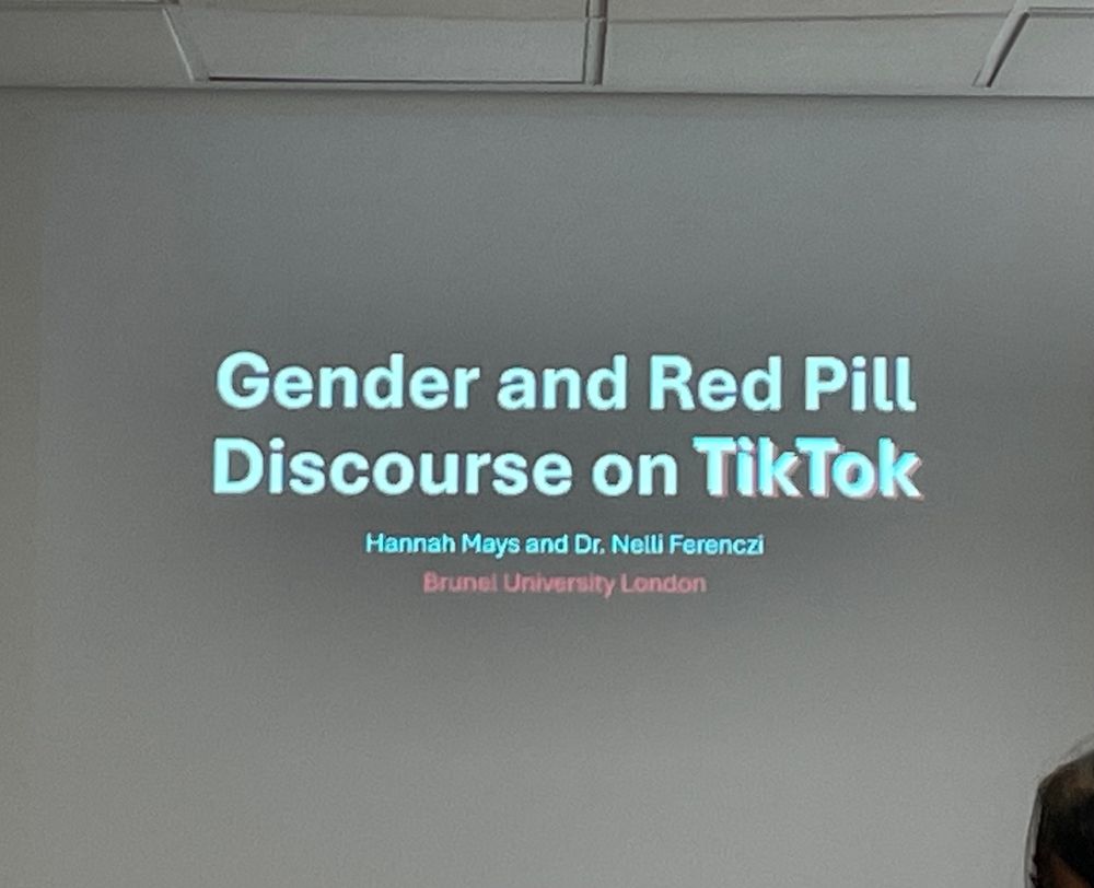 Title slide: Gender and Red Pill Discourse on TikTok
Hannah Mays and Dr. Nelli Ferenczi
Brunel University London