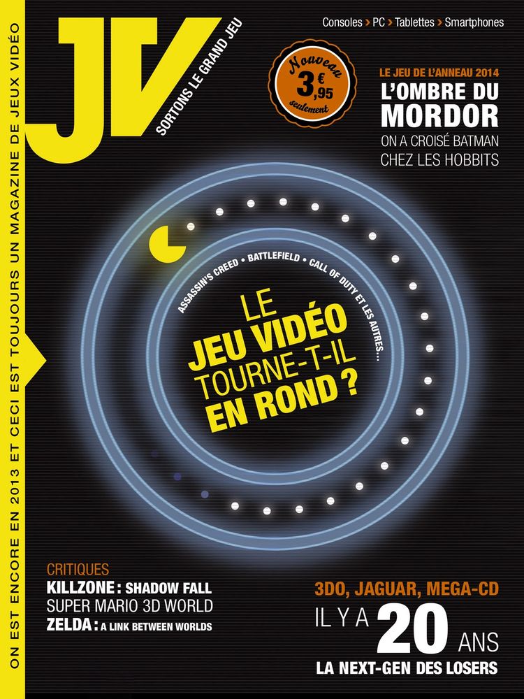 Couverture JV le mag no2 : le jeu vidéo tourne t il en rond . Pacman dans un labyrinthe rond