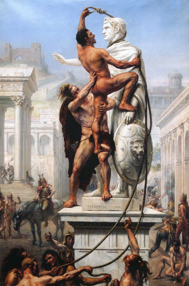 A painting called The Sack of Rome in 410 by the Barbarians by Joseph-Noël Sylvestre, 1890