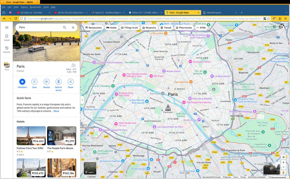 IceWeasel on Haiku viewing Google Maps set to Paris
