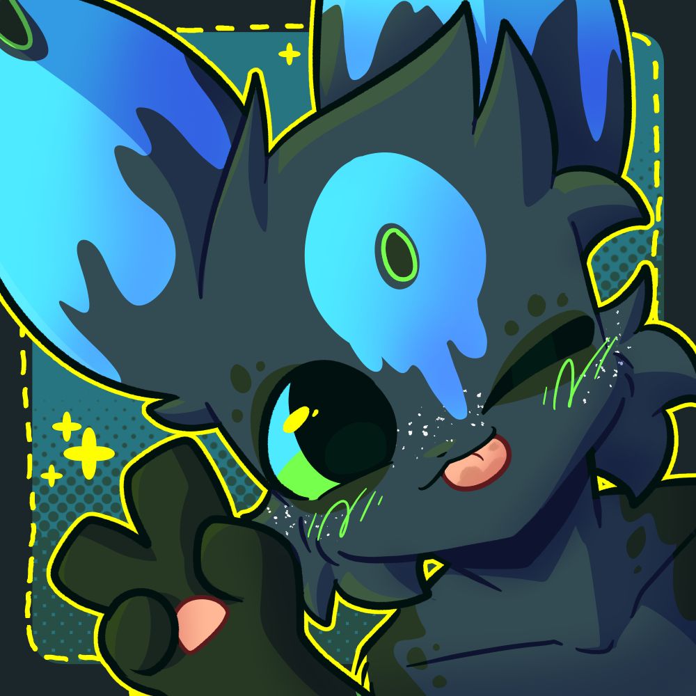 un umbreon (Pokémon) OC winking, doing a peace sign, and sticking their tongue out