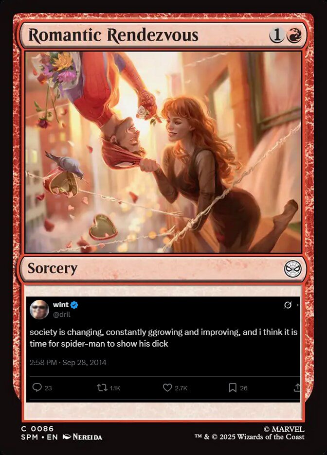 Romantic Rendezvous: society is changing, constantly ggrowing and improving, and i think it is time for spider-man to show his dick