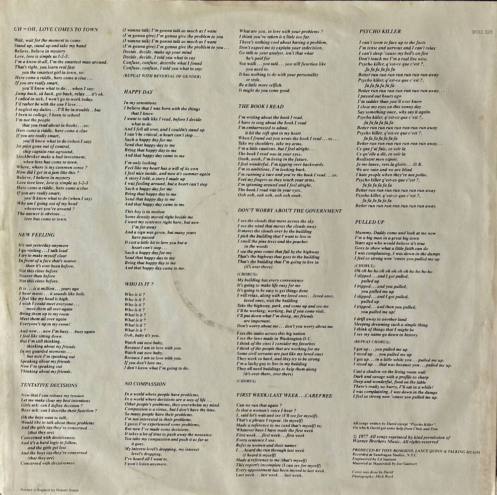 Inner sleeve lyrics. 