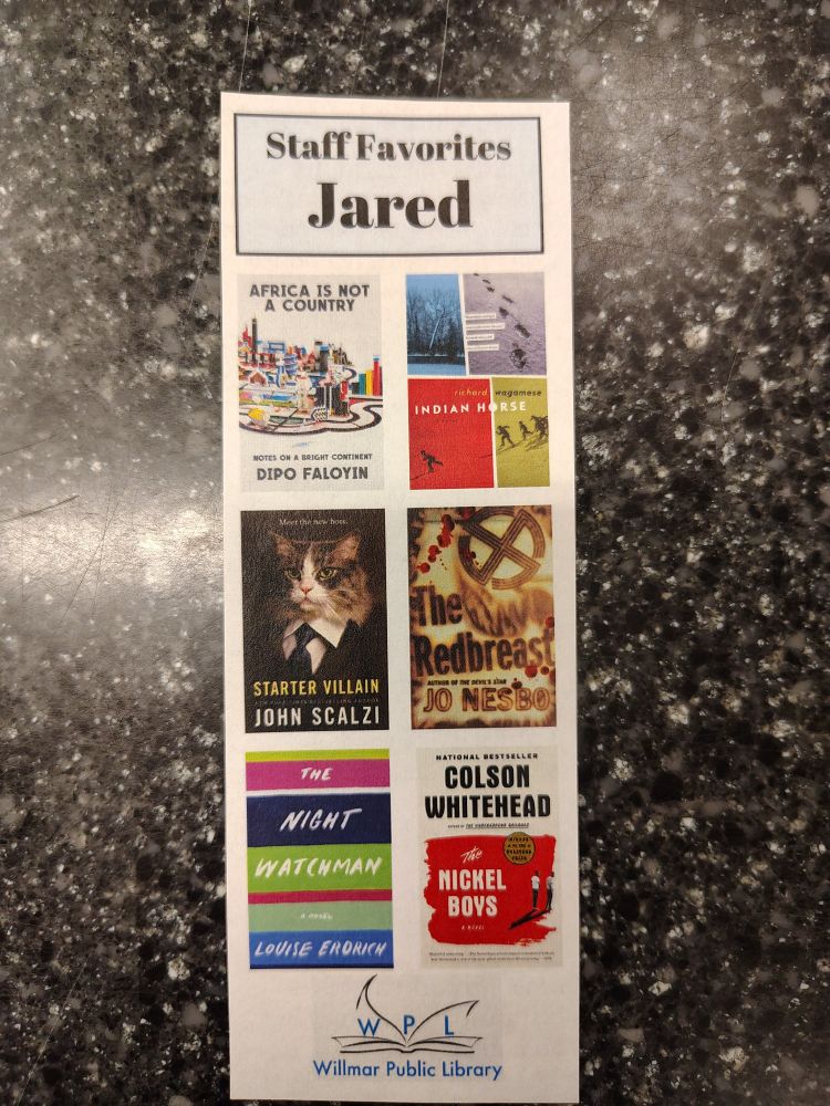 A bookmark showing my book recommendations for patrons at the library