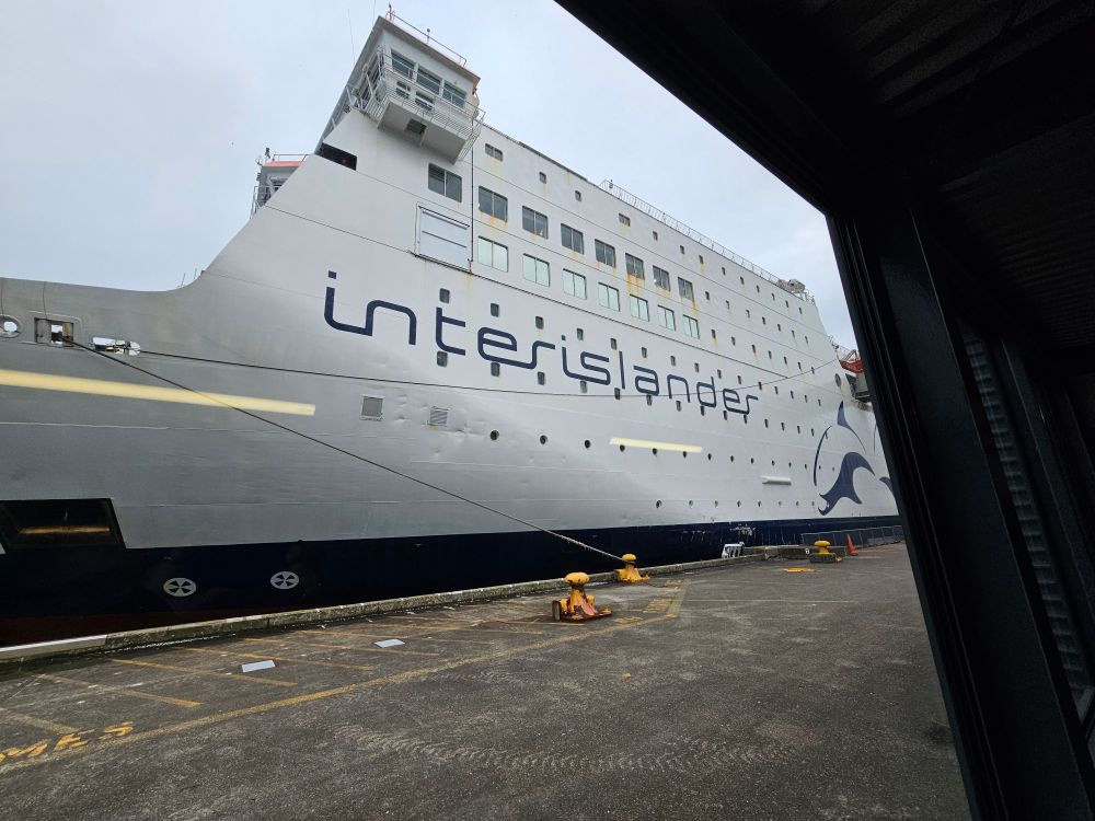 A close-up view of the middle section of the Interislander ferry.