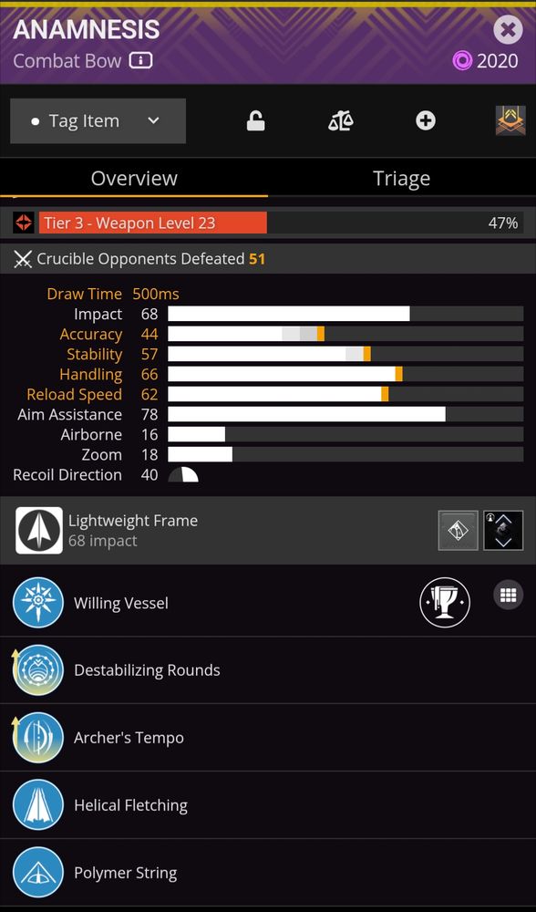 Screenshot of anamnesis with archers tempo and destabilising rounds 