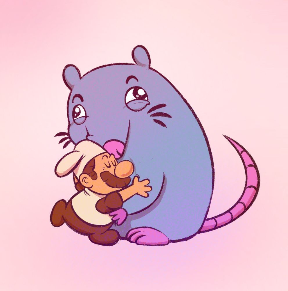 Gustavo and Brick from Pizza Tower hugging each other