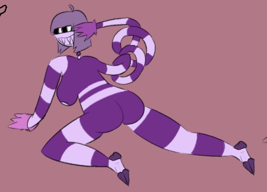 a jester/clown girl posed with her back towards the viewer