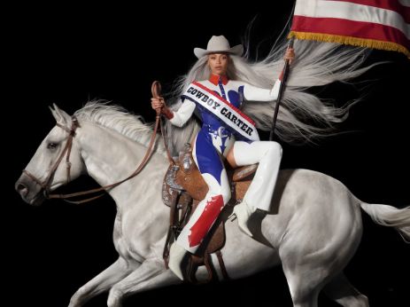 Beyonce on a white horse (cowboy carter album cover)