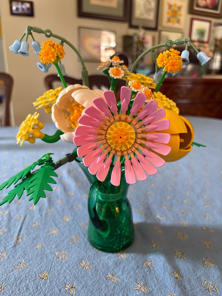 Lego petite sunny bouquet in a vase. 