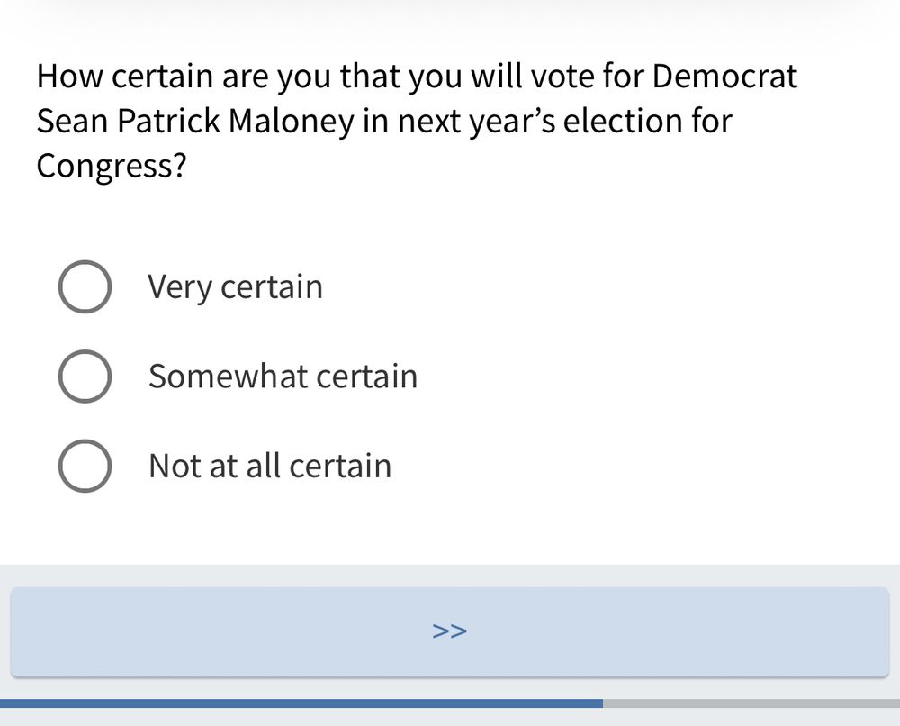screenshot of poll asking How certain are you that you will vote for Democrat Sean Patrick Maloney in next year’s election for Congress?