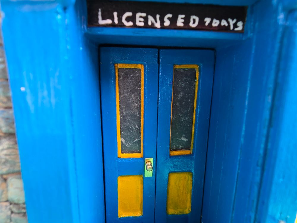 Closeup of the door of the pub
