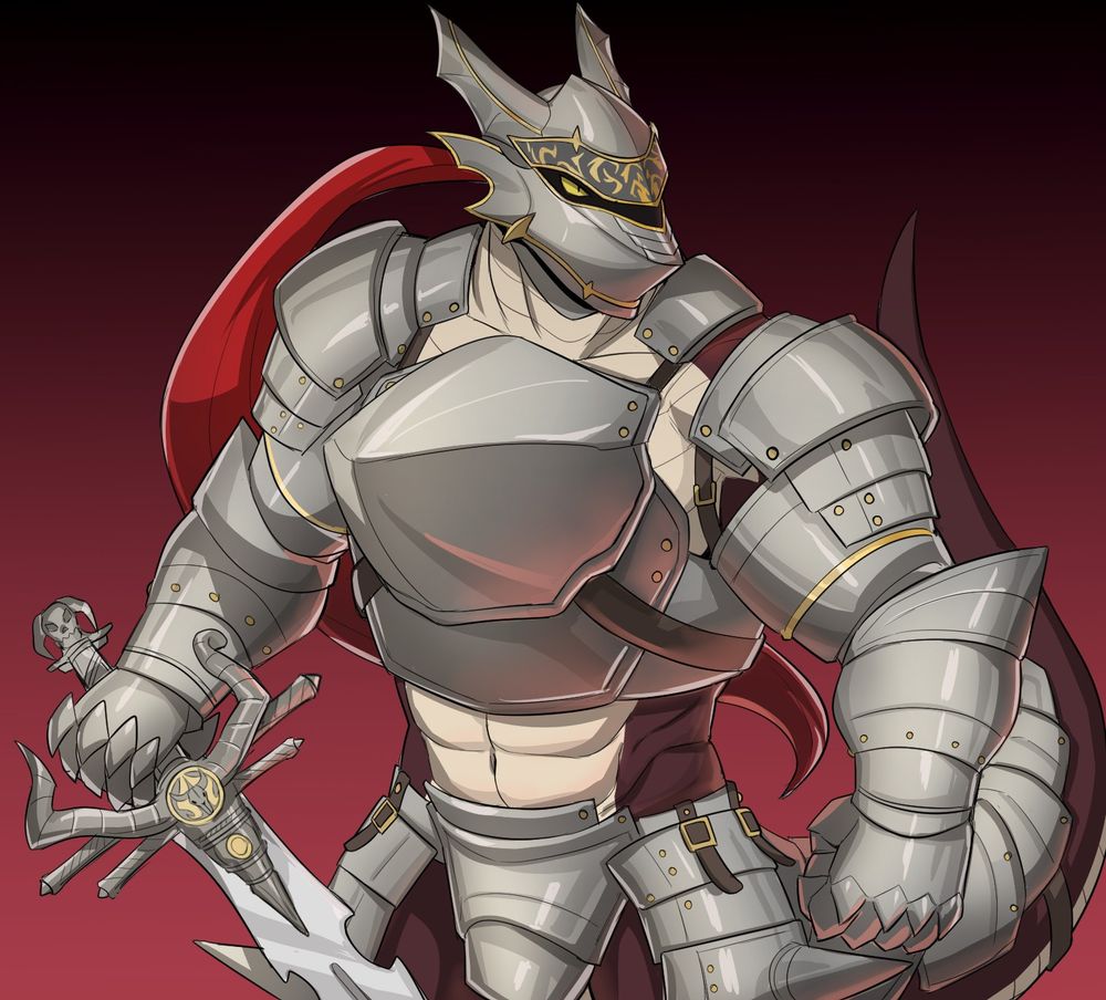My anthropomorphic dragon Charra wearing metal armor.