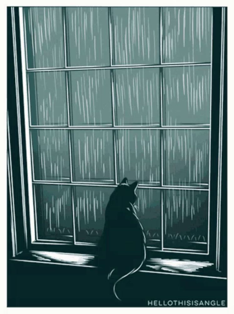 an illustration of a cat looking out of a window with the words hellothisangle below it