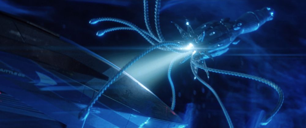 The future squid probe attacks the shuttle in a screenshot from Light and Shadows.