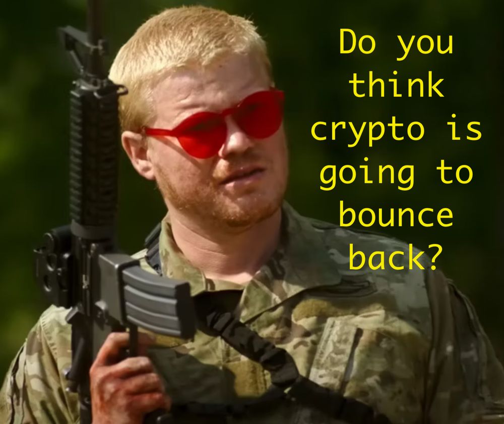 Jesse Plemons in CIVIL WAR (2024), saying "Do you think crypto is going to bounce back?"