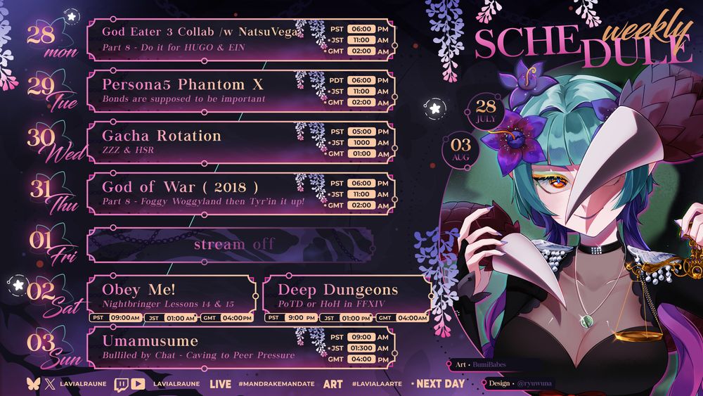 Streaming Schedule for July to August
