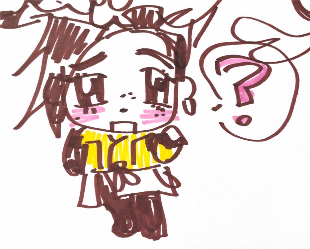 A small traditional chibi drawing of Kendo from Fortnite looking confused with a question mark speech bubble next to him. He is wearing a yellow racing outfit.