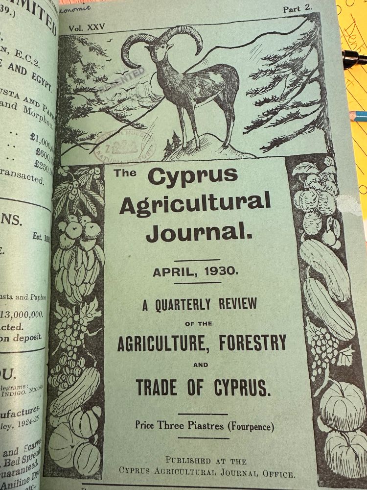 Title cover of the Cyprus Agricultural Journal.