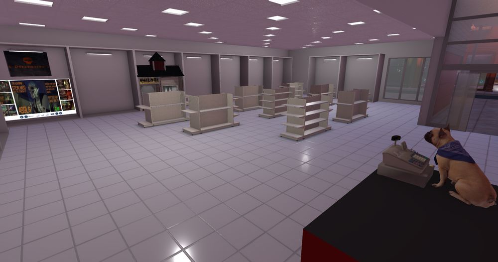 a secondlife screenshot of rows of booths 