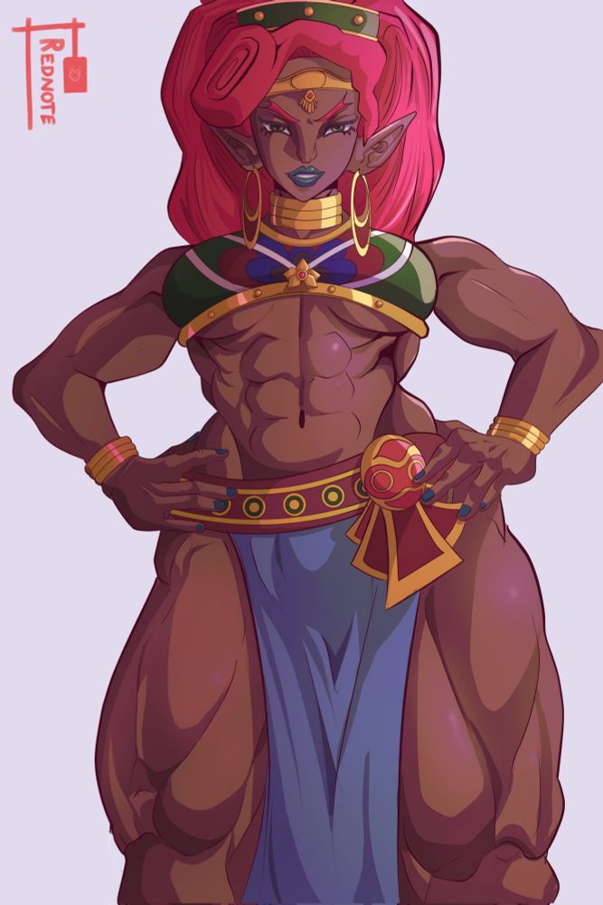 Urbosa Fanart with muscular thighs and hands on her waist looking you with lust. 