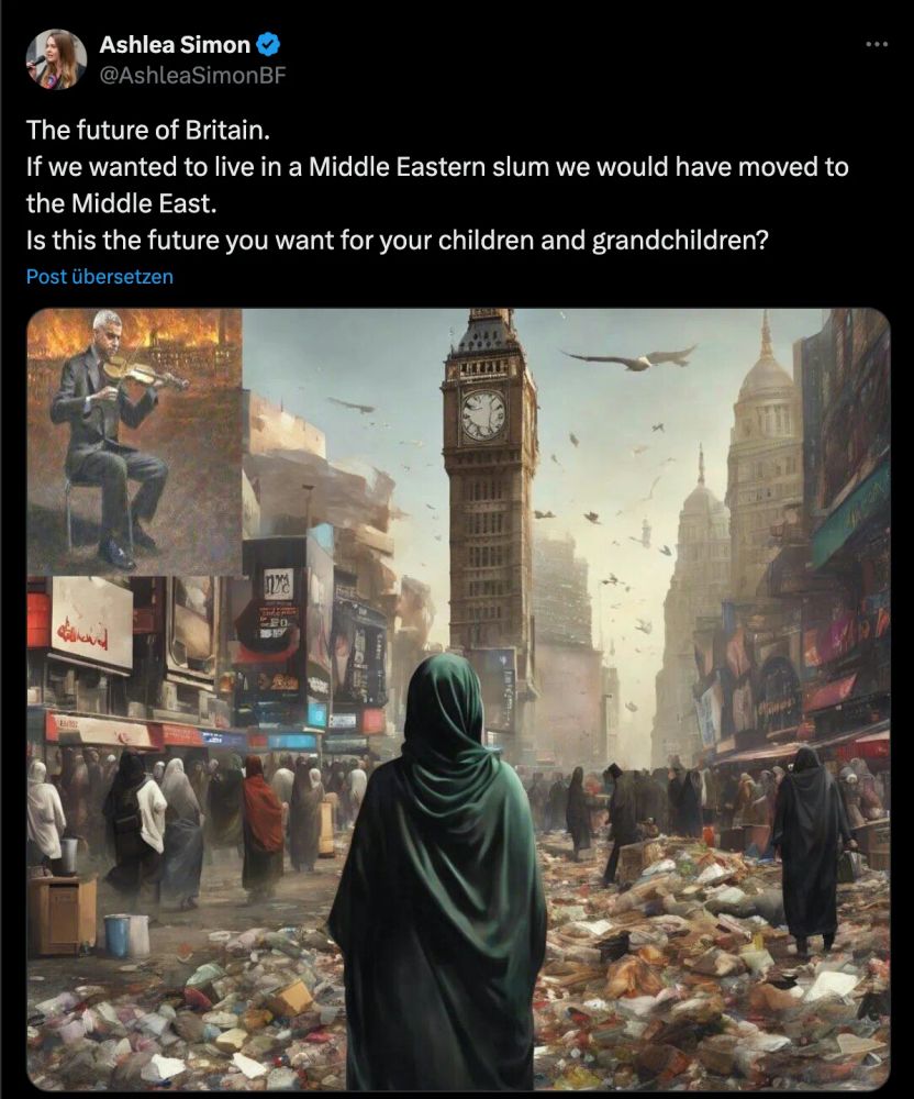 Screenshot eines X-Posts von einem KI-generierten dystopischen London.