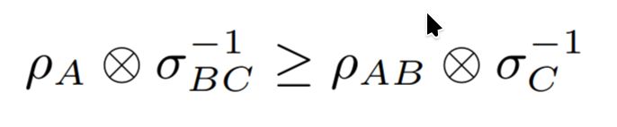 An inequality between density operators: \rho_A \otimes \sigma_{BC}^{-1} \geq \rho_{AB} \otimes \sigma_C^{-1}