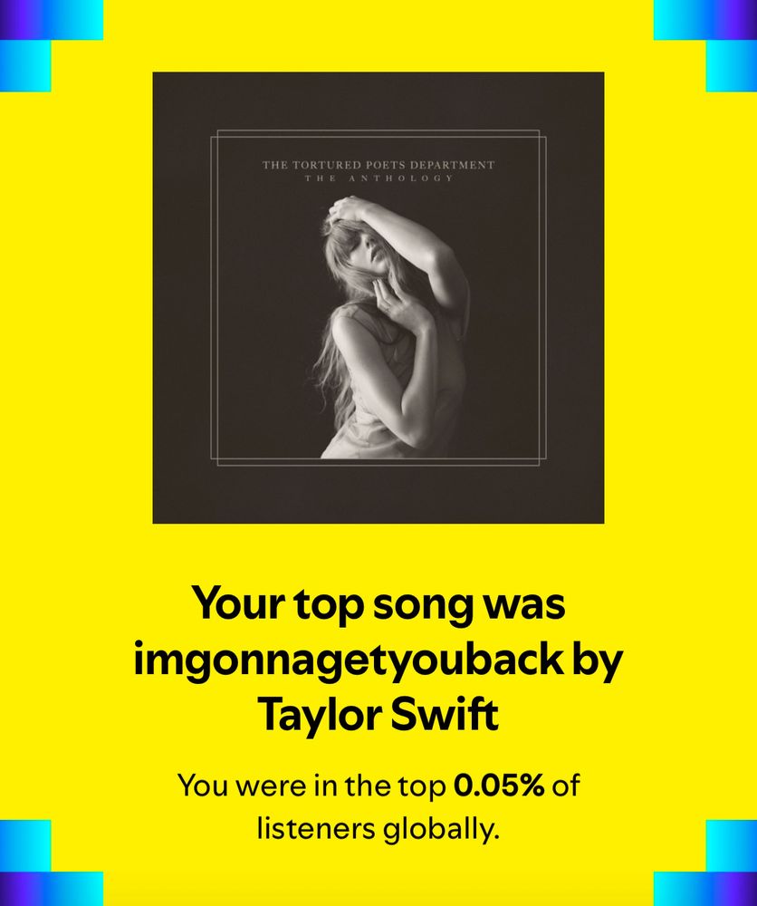 top song is “i’m gonna get you back” by taylor swift, being in the top 0.05% of listeners globally 
