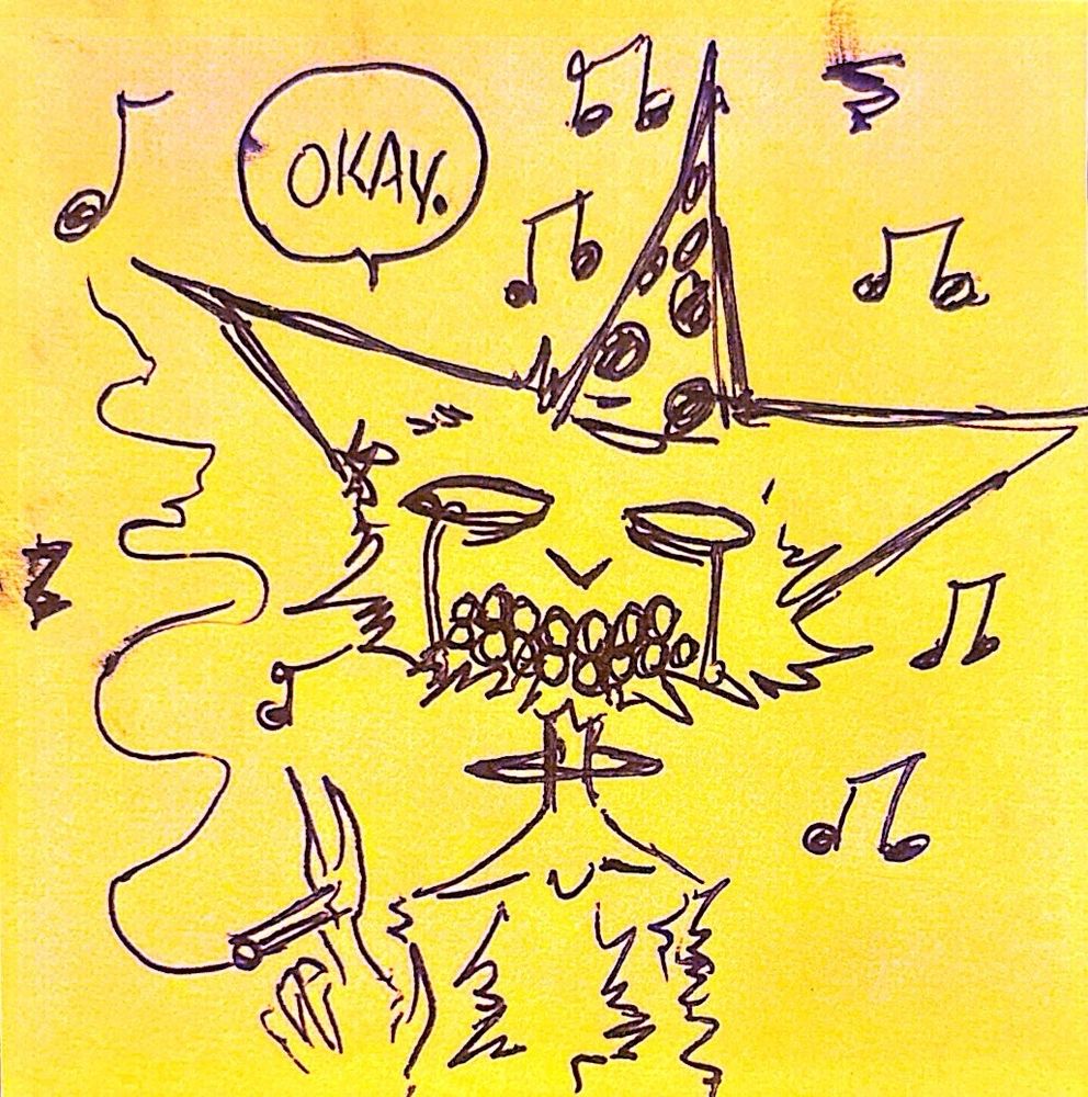 The cat holds a cigarette between its claws. It is no longer chained up, but is also no longer smiling.
From its figure, a speech bubble reads, “okay.”