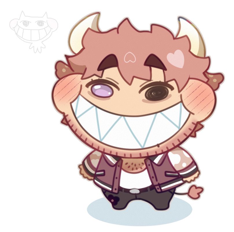 Drawing of my OC Sal with a wide grin showing his sharp teeth