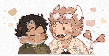 OCs: Art and Sal looking at eachother with smiles. Sal is wagging their tail. 
