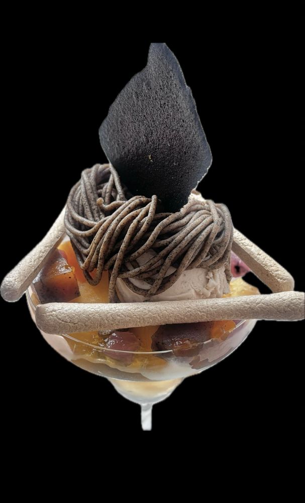 金木犀⚪︎旬と世界のお茶の旅⚪︎チュイルにアレルギー入ってるナッツ入ってたのでブラックチョコのチュイルを代わりにのせてもらってる