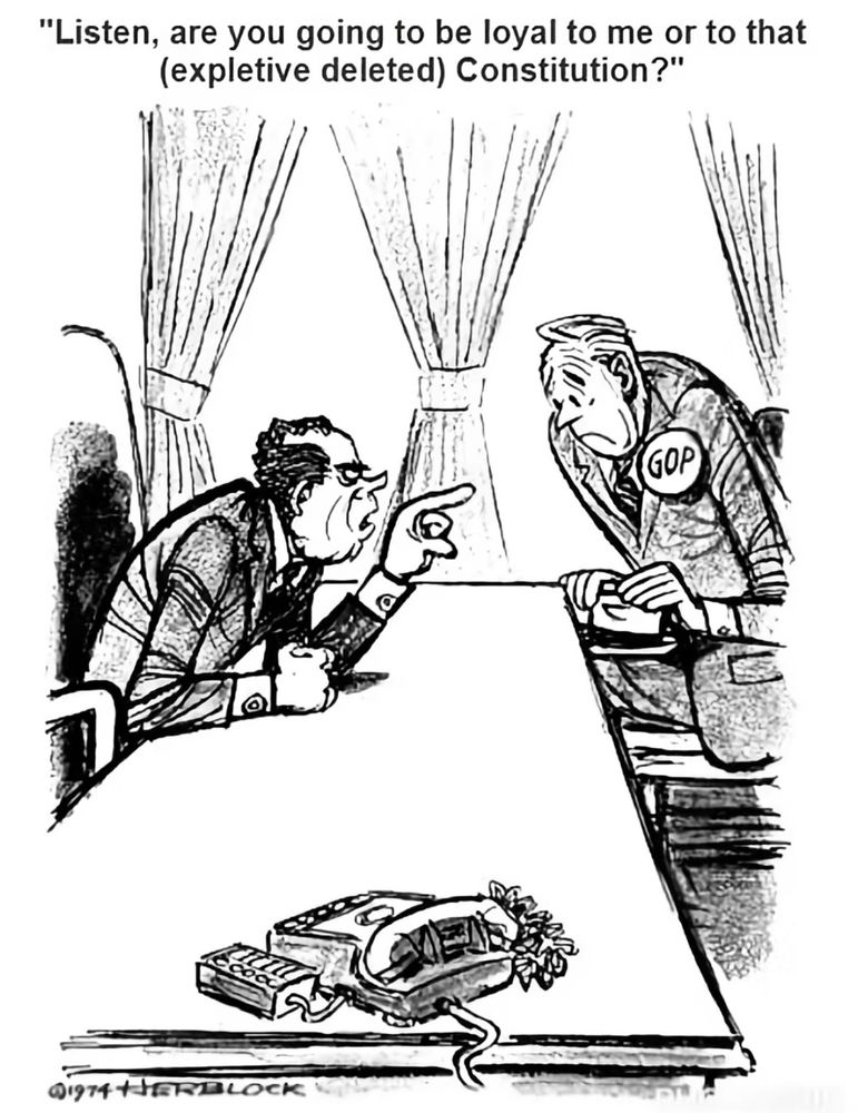 Nixon to man with "GOP" pin: "Listen, are you going to be loyal to me or that (expletive deleted) Constitution?"
