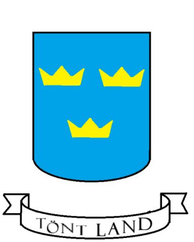 Sveriges lilla riksvapen med texten "tönt land" under.