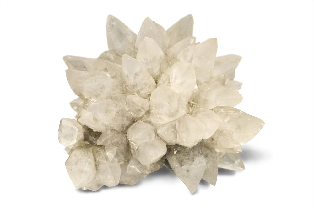 spiky, white calcite crystals