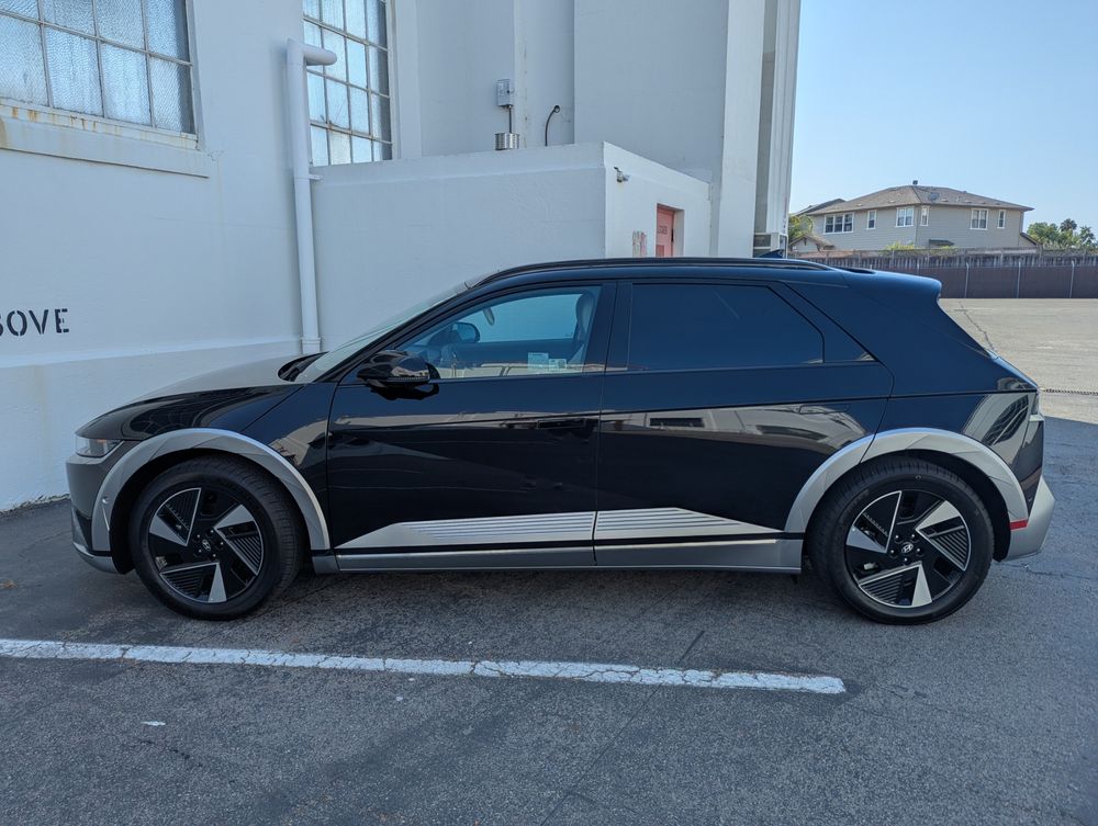 Black 2025 Ioniq 5. Gets good mileage too and no gas. It's a "crossover" but to me it's a big chonky hatchback which is GREAT.