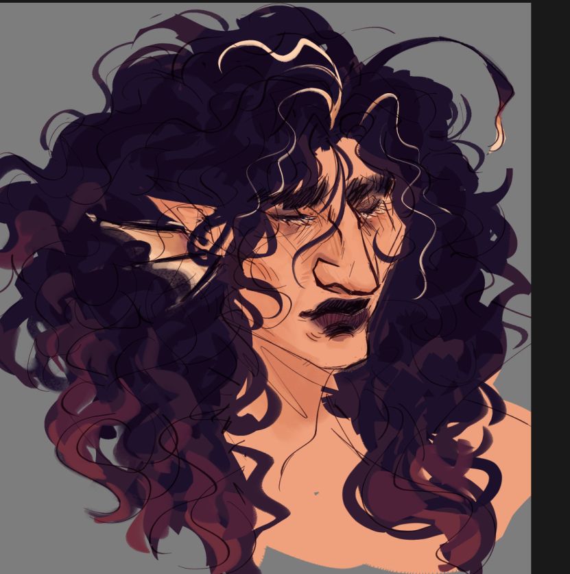 colored bust of the artist's oc, cosmas, looking down with its eyes closed.