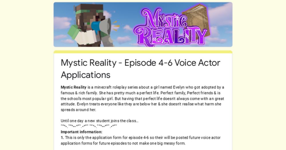 Mystic Reality - Episode 4-6 Voice Actor Applications