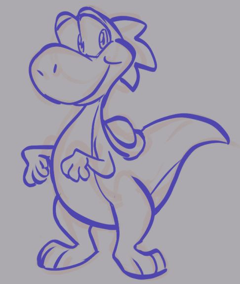 a digital drawing of yoshi being cute with paws