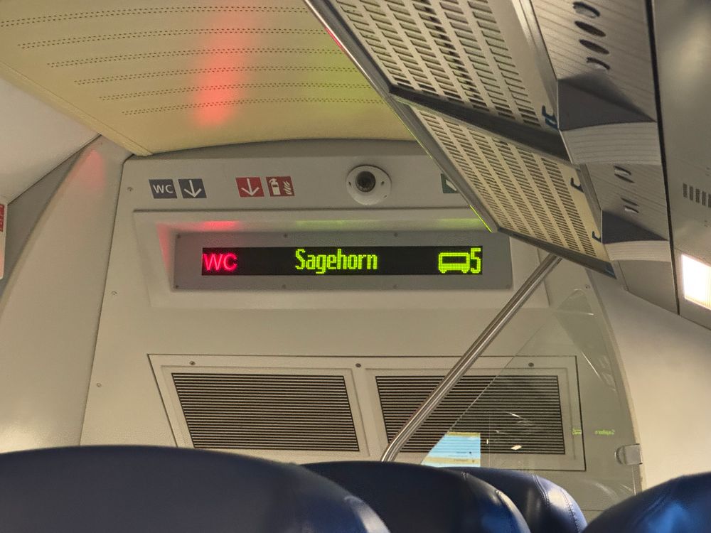 Anzeige im Zug, nächster Halt „Sagehorn“