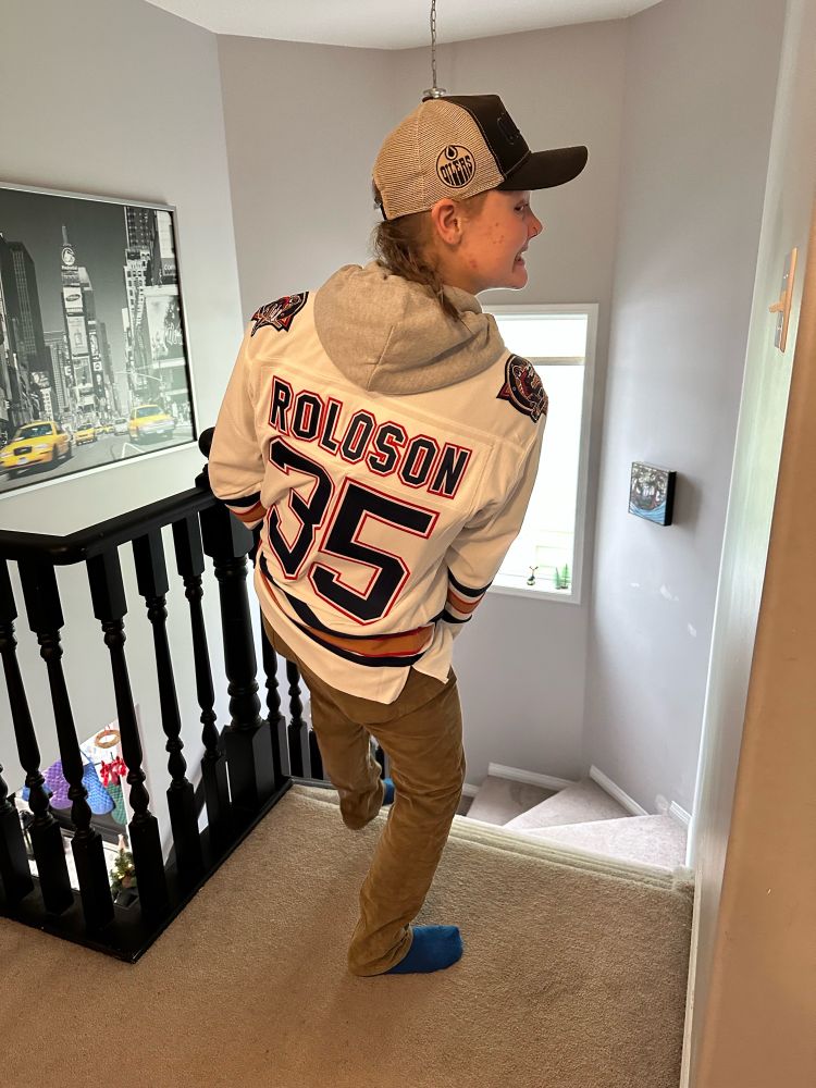 (Almost) 23 year old Emma wearing part of her birthday gift early because she was heading to the Edmonton Oiler/Vegas Knight game
