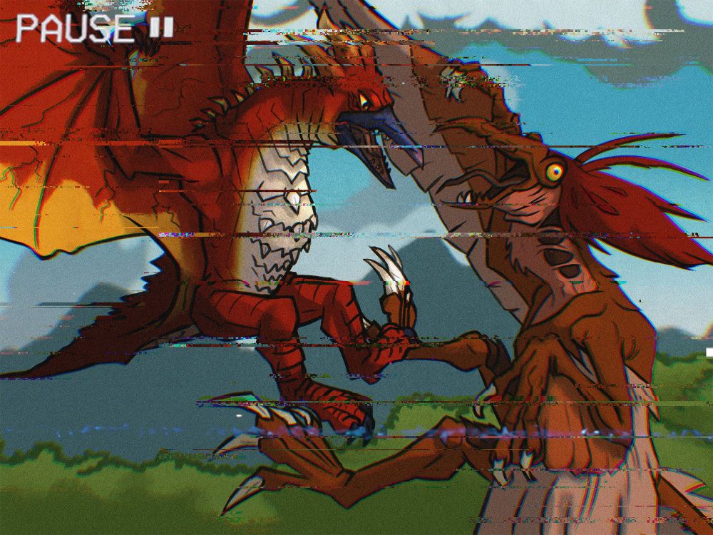 Fire Rodan vs Quetzalcoatl. VHS version by Emily Stepp for my March 2025 speedpaint request.