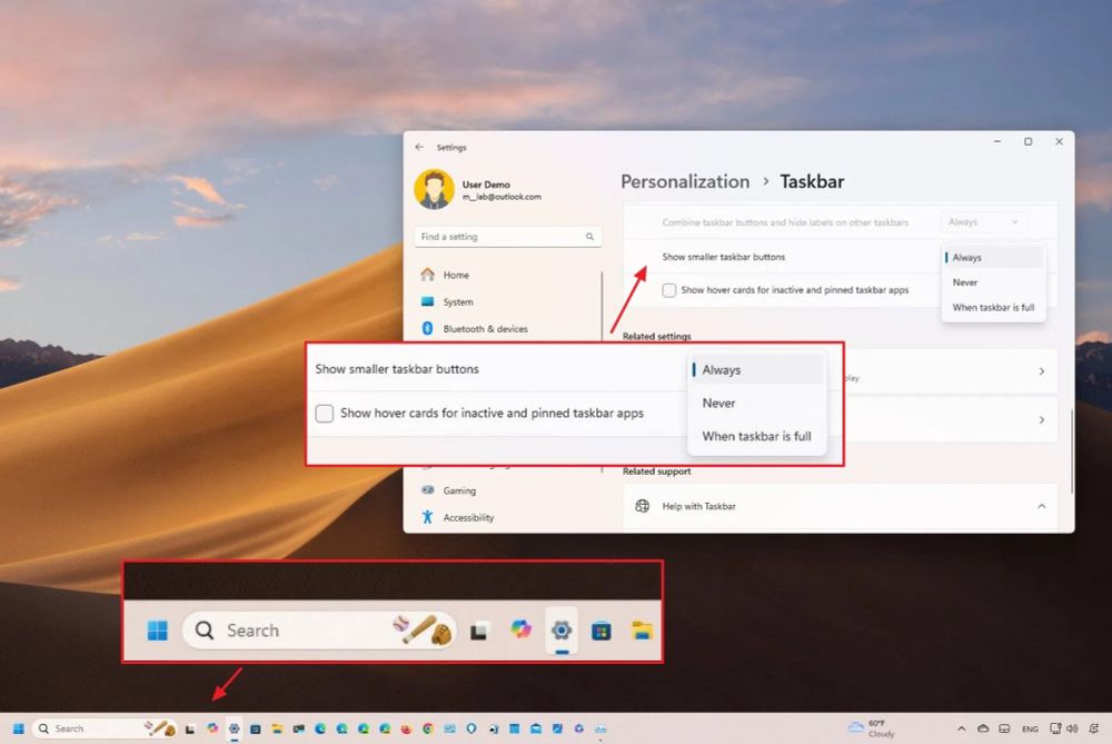 Windows 11 build 22635.4291 (KB5043166) adds new customization feature for Taskbar