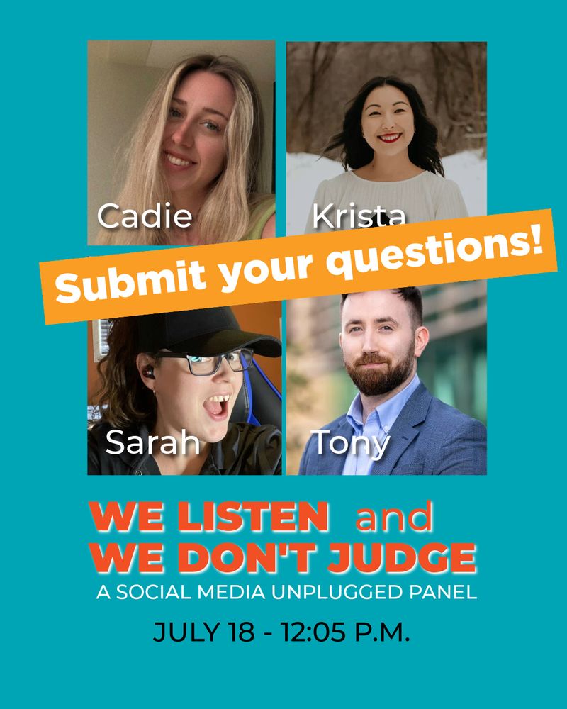 We listen and we don’t judge, a social media unplugged panel, with photos of the four panelists