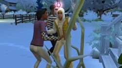 Two simswho were just being romantic start  freaking out because a white burglar with braids shows up to rob the house 