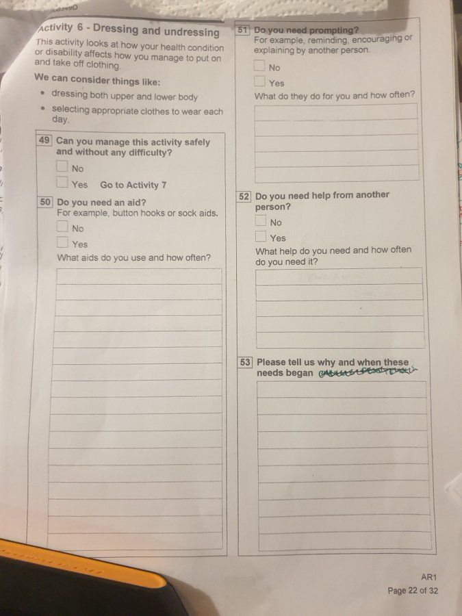 Page from a new PIP form. The box for needs that can score above 2 points is tiny.